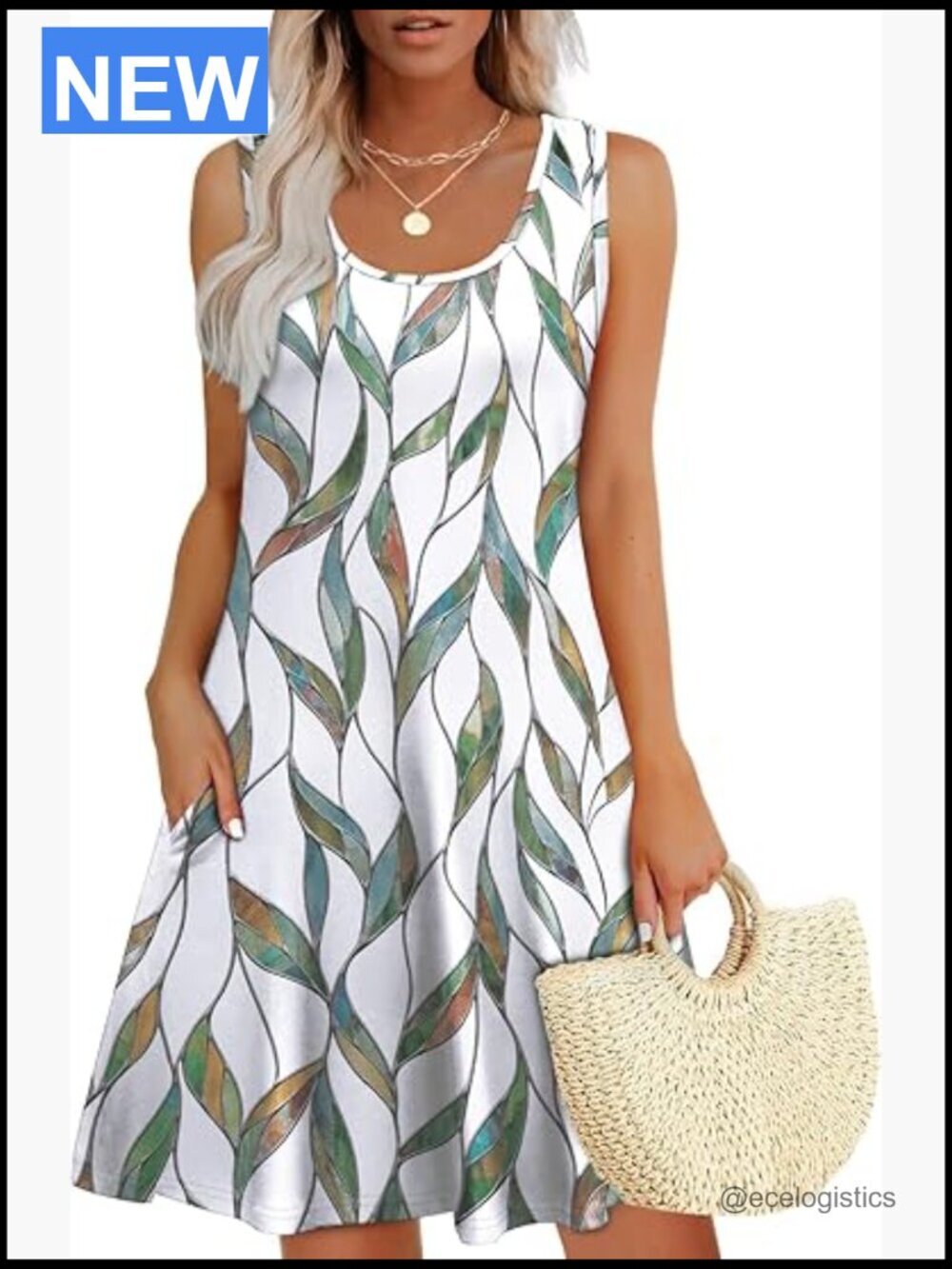 Sleeveless U Neck Sundress with Pockets Flowy Summer Dress